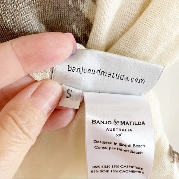Banjo & Matilda Cream Palm Tree Silk Cashmere Blend Intarsia Sweater Small - Picture 7 of 8